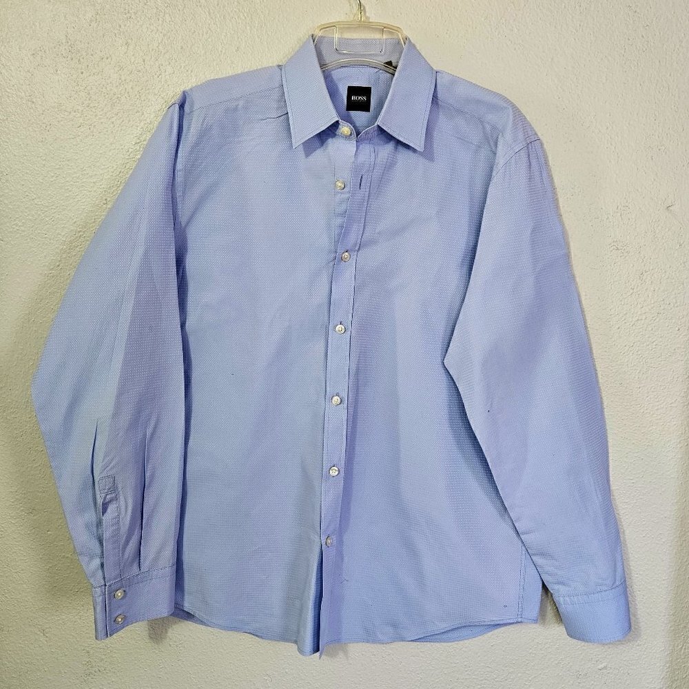 BOSS MENS' LIGHT BLUE BUTTON UP DRESS SHIRT SIZE XL
